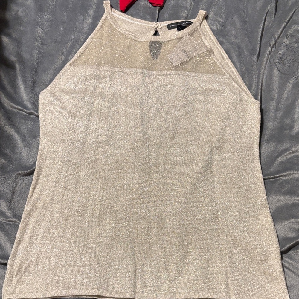 White House Black Market Shimmering Gold Sleeveless Blouse